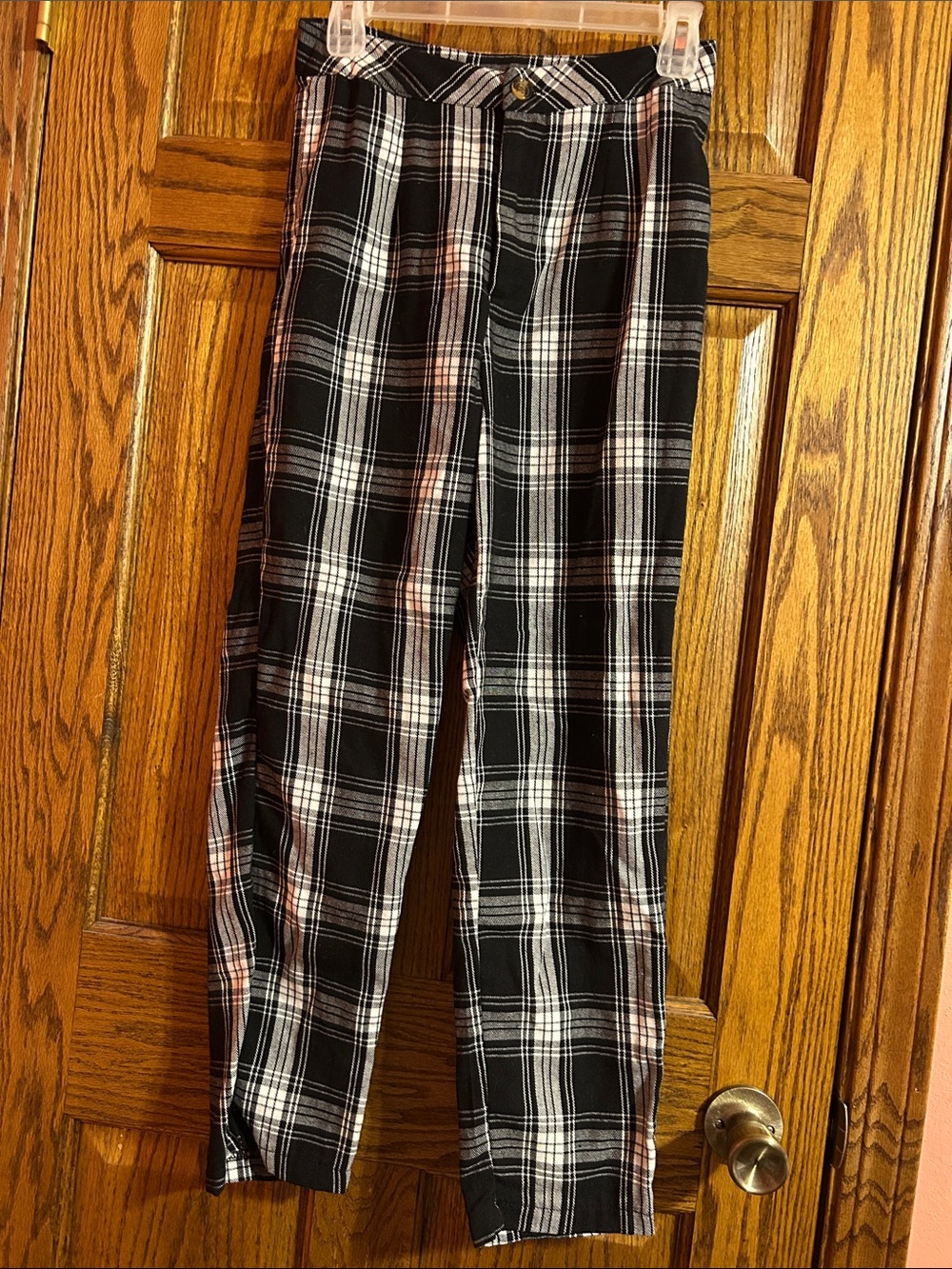 ROMWE Black and White Plaid Straight-Leg Pants